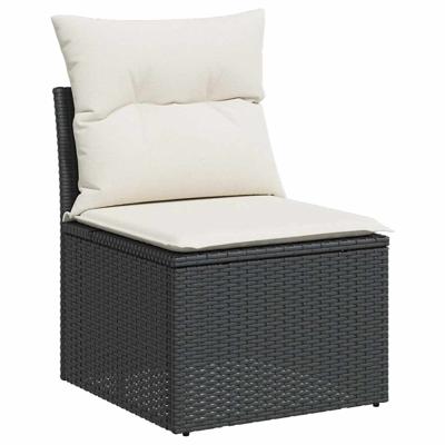 10-delige Loungeset met kussens poly rattan zwart - thumbnail