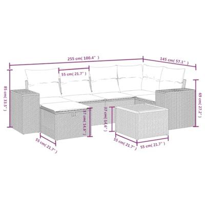 7-delige Loungeset met kussens poly rattan beige - thumbnail