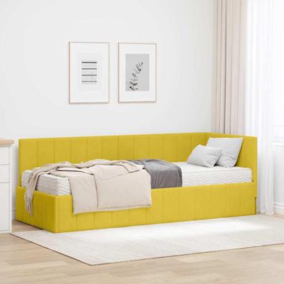 Hoekbedframe met matras met hoofdeinde Geel 80 x 200 cm Fluweel