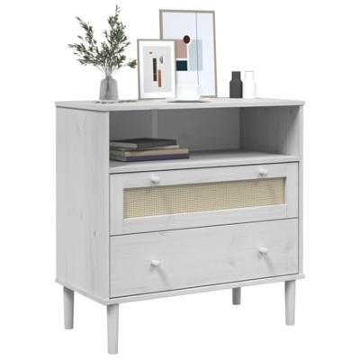 Dressoir SENJA rattan-look 80x40x80 cm massief grenenhout wit