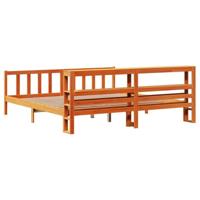 Bedframe met hoofdbord massief grenenhout wasbruin 200x200 cm - thumbnail