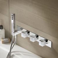 Badkraan Hotbath Bloke Inbouw Thermostatisch Vierkant Geborsteld Nikkel 3 Greeps met Handdoucheset - thumbnail