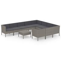 11-delige Loungeset met kussens poly rattan grijs - thumbnail
