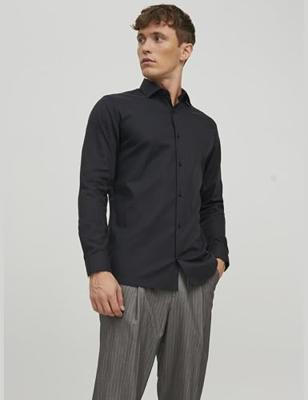 J&j Premium Jprblaparker Shirt L/s Noos Overhemd Black Slim Fit