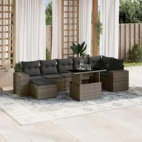 8-delige Loungeset met kussens poly rattan grijs - thumbnail