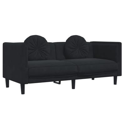 3-delige Loungeset met kussens fluweel zwart - thumbnail