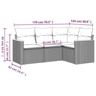 5-delige Loungeset met kussens poly rattan zwart
