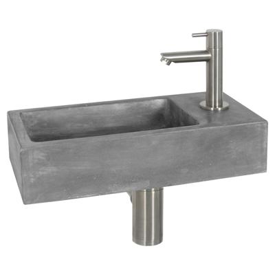 Fonteinset Differnz Juti Rechts 38.5x18.5x9 cm Beton Grijs (inclusief mat verchroomde kraan sifon en afvoer)