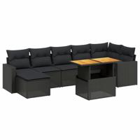 8-delige Loungeset met kussens poly rattan zwart - thumbnail