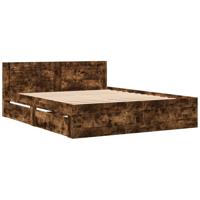 Bedframe met hoofdeinde bewerkt hout gerookt eiken 160x200 cm - thumbnail
