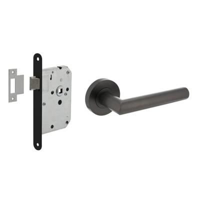 Intersteel Deurbeslag set Loopslot zwart met Deurkruk Bastian op rozet Antraciet grijs