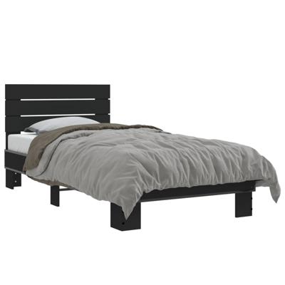 Bedframe bewerkt hout metaal zwart 120x200 cm - thumbnail