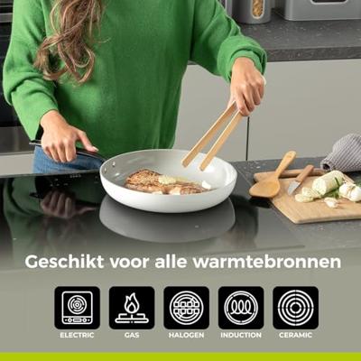 BE Living Koekenpan ø 20 cm - keramische anti-aanbaklaag - PFAS-vrij - geschikt voor alle warmtebronnen - wit