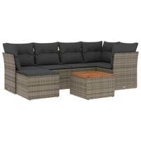 7-delige Loungeset met kussens poly rattan grijs - thumbnail