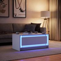 Salontafel met LED-verlichting bewerkt hout wit - thumbnail