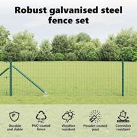 VidaXL Hek met paal groen 0,8 x 10 m staal en pvc - thumbnail