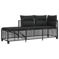 3-delige Loungeset met kussens poly rattan zwart - thumbnail