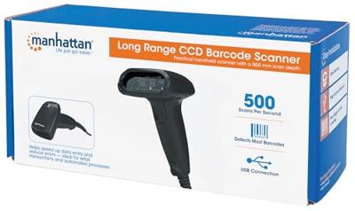 Manhattan 177672 USB-Kit Barcodescanner Kabel 1D CCD Zwart Handmatig USB