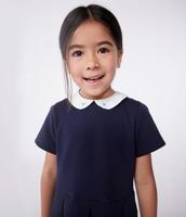 Korte mouwen katoenen kinderjurk PETIT BATEAU marineblauw - thumbnail