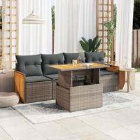 5-delige Loungeset met kussens poly rattan grijs - thumbnail