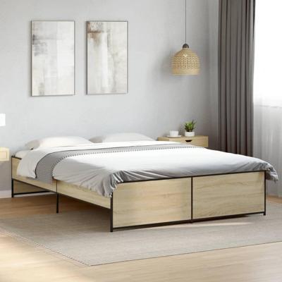 Bedframe bewerkt hout metaal sonoma eikenkleurig 160x200 cm