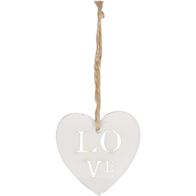 Hanger | hout | met koord | 5x5cm | LOVE | wit | 24 stuks