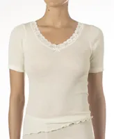 Dames wollen T-shirt met kant - Merino wollen thermo ondergoed korte mouw - thumbnail