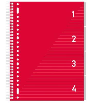 4 in 1 Schrijfblok A4, gelinieerd Rood