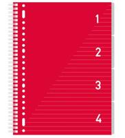 4 in 1 Schrijfblok A4, gelinieerd Rood - thumbnail