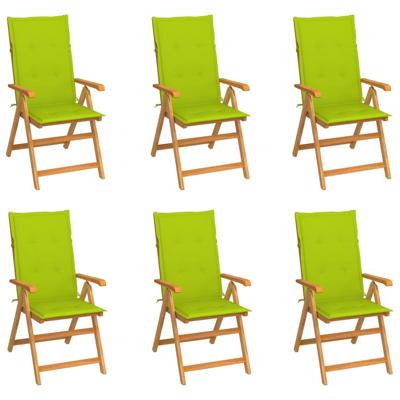 Tuinstoelen 6 st met heldergroene kussens massief teakhout
