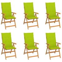 Tuinstoelen 6 st met heldergroene kussens massief teakhout - thumbnail