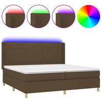 Boxspring met matras en LED stof donkerbruin 200x200 cm - thumbnail
