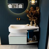 MONDIAZ RIVA 100cm badmeubel onderkast / planchet kleur Greey met 1 lade. Wastafel DULCET links 0 kraangaten kleur Talc. - thumbnail