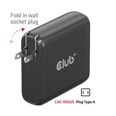 club3D CAC-1912 Laptop netvoeding 100 W 2x USB-A, 2x USB-C USB PD Zwart Binnen GaN, USB Power Delivery (USB-PD) - thumbnail
