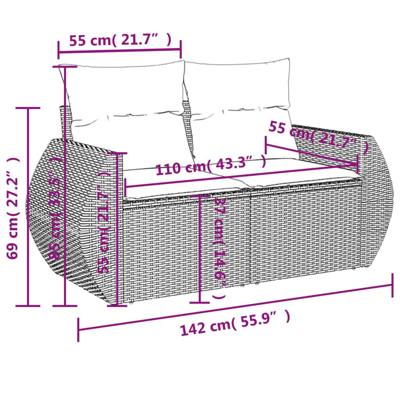 6-delige Loungeset met kussens poly rattan bruin - thumbnail