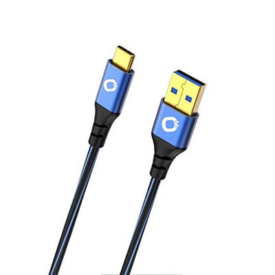 Oehlbach USB Plus C3 USB 3.2 Gen 1 (USB 3.0) [1x USB 3.2 Gen 1 stekker A (USB 3.0) - 1x USB-C stekker] 3.00 m Blauw Vergulde steekcontacten