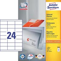 Avery Zweckform 3664, Universele etiketten, Ultragrip, wit, 100 vel, 24 per vel, 70 x 33,8 mm - thumbnail