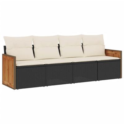 4-delige Loungeset met kussens poly rattan zwart - thumbnail
