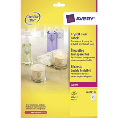 Etiket avery l7780-25 rond 40mm transparant 600st