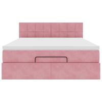 Ottoman bed met matras en LED's 140x190cm fluweel roze - thumbnail