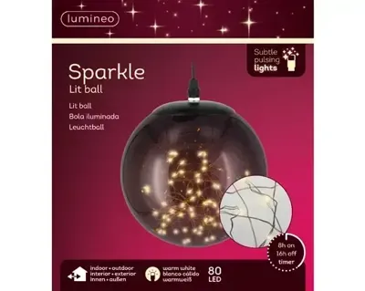 Lumineo micro led bal d18cm-80l zwart/warm wit