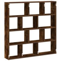 Wandschap kubus 12 vakken bewerkt hout gerookt eikenkleurig - thumbnail