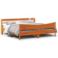 Bedframe met hoofdbord massief grenenhout wasbruin 200x200 cm - thumbnail