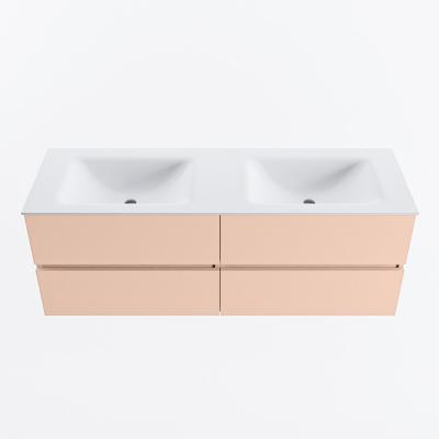 MONDIAZ VICA 140cm badmeubel onderkast Rosee 4 lades. Wastafel CLOUD dubbel zonder kraangat, kleur Talc.