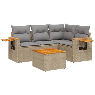 4-delige Loungeset met kussens poly rattan beige