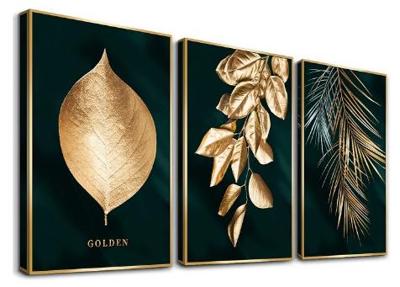 Schilderij 3-luik Ingelijst Groen Goud 120 x 80 cm