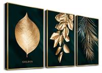 Schilderij 3-luik Ingelijst Groen Goud 120 x 80 cm - thumbnail