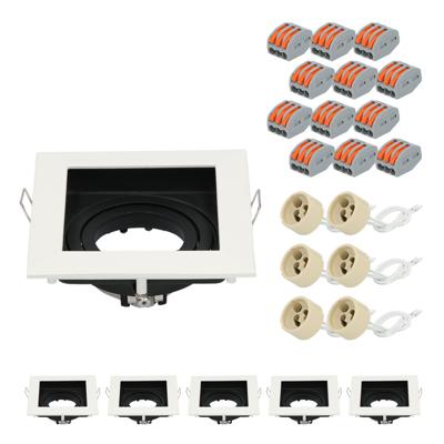 Set van 6 Altos LED Inbouwspots - Kantelbaar armatuur - 10x10 cm - Vierkant - GU10 Fitting incl. lamphouder - IP20 voor binnen - Wit Set van 6 Altos LED Inbouwspots - Kantelbaar armatuur - 10x10 cm - Vierkant - GU10 Fitting incl. lamphouder - IP20 voor binnen - Wit