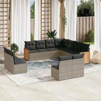 11-delige Loungeset met kussens poly rattan grijs - thumbnail
