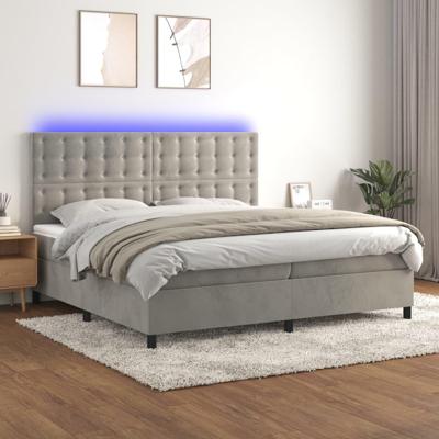 Boxspring met matras en LED fluweel lichtgrijs 200x200 cm